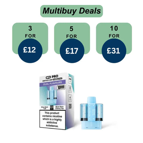 Blue Razz Gummy Bear / Blue Razz Cherry Ice Crystal Pro Switch 30k Prefilled Pods - £5.99 or 3 For £12