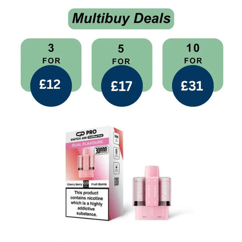 Shop Cherry Berry / Fruit Bomb Crystal Pro Switch 30k Prefilled Pods - £5.99 or 3 For £12 - Cherry Berry / Fruit Bomb Crystal Pro Switch 30k Prefilled Pods - £5.99 or 3 For £12 - Vape Blaze
