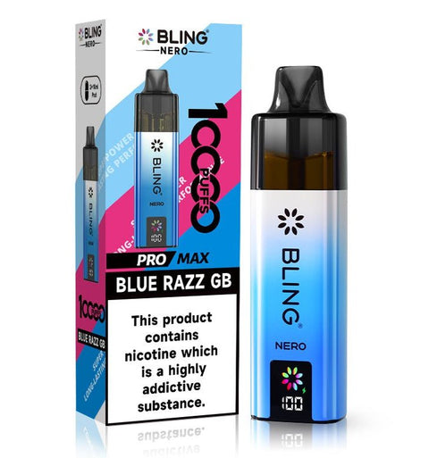 Shop Crystal Bling Nero 10k Prefilled Pod Kit - Crystal Bling Nero 10k Vape Kit Box of 5 Blue Razz GB - Vape Blaze