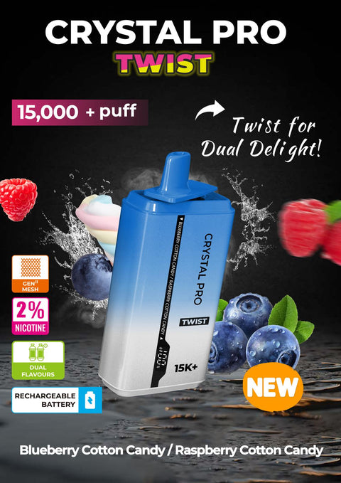 Shop Crystal Pro Plus Twists 15000 Puff Refillable & Rechargeable Vape Device - Crystal Pro Plus Twists 15000 Puff Refillable & Rechargeable Vape Device - Vape Blaze