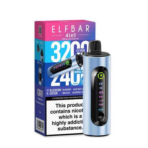 Shop Elf Bar 4 - in - 1 3200 Prefilled Pod Kit - Elf Bar 4 - in - 1 3200 Prefilled Pod Kit Box of 5 - Blueberry Edition - vapeukwholesale - Vape Blaze