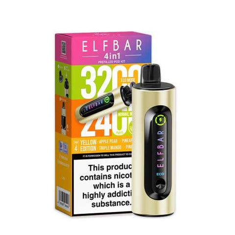Shop Elf Bar 4 - in - 1 3200 Prefilled Pod Kit - Elf Bar 4 - in - 1 3200 Prefilled Pod Kit Box of 5 - Yellow Edition - vapeukwholesale - Vape Blaze
