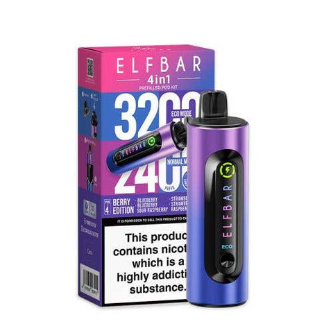Shop Elf Bar 4 - in - 1 3200 Prefilled Pod Kit - Elf Bar 4 - in - 1 3200 Prefilled Pod Kit Box of 5 - Berry Edition - vapeukwholesale - Vape Blaze