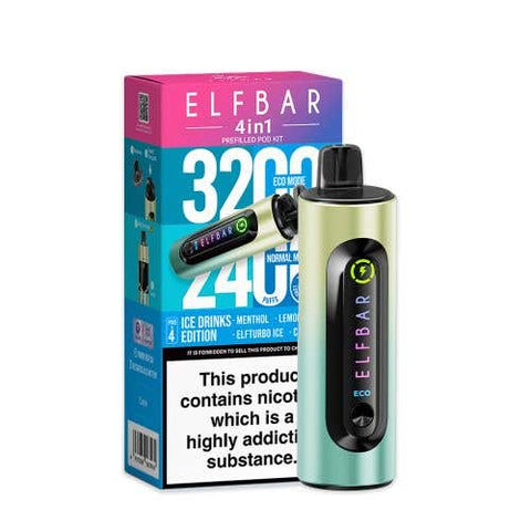 Shop Elf Bar 4 - in - 1 3200 Prefilled Pod Kit - Elf Bar 4 - in - 1 3200 Prefilled Pod Kit Box of 5 - Ice Drinks Edition - vapeukwholesale - Vape Blaze