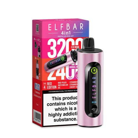 Shop Elf Bar 4 - in - 1 3200 Prefilled Pod Kit - Elf Bar 4 - in - 1 3200 Prefilled Pod Kit Box of 5 - Red Edition - vapeukwholesale - Vape Blaze