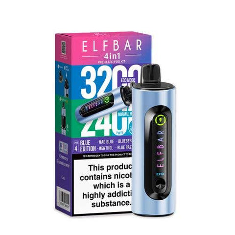 Shop Elf Bar 4 - in - 1 3200 Prefilled Pod Kit - Elf Bar 4 - in - 1 3200 Prefilled Pod Kit Box of 5 - Blue Edition - vapeukwholesale - Vape Blaze