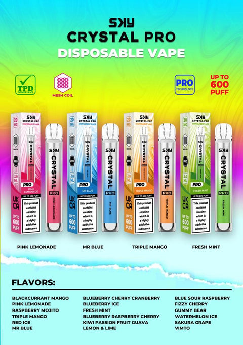 Shop The Crystal Pro 600 Disposable Vape Box of 10 - The Crystal Pro 600 Disposable Vape Box of 10 - Vape Blaze